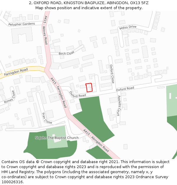 2, OXFORD ROAD, KINGSTON BAGPUIZE, ABINGDON, OX13 5FZ: Location map and indicative extent of plot