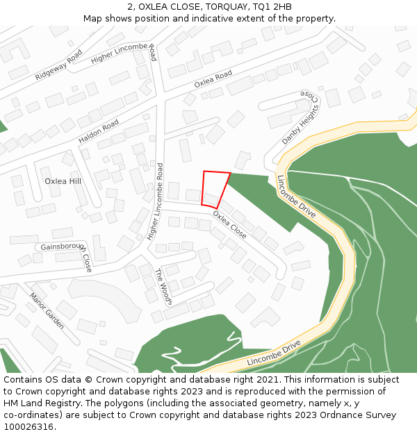 2, OXLEA CLOSE, TORQUAY, TQ1 2HB: Location map and indicative extent of plot