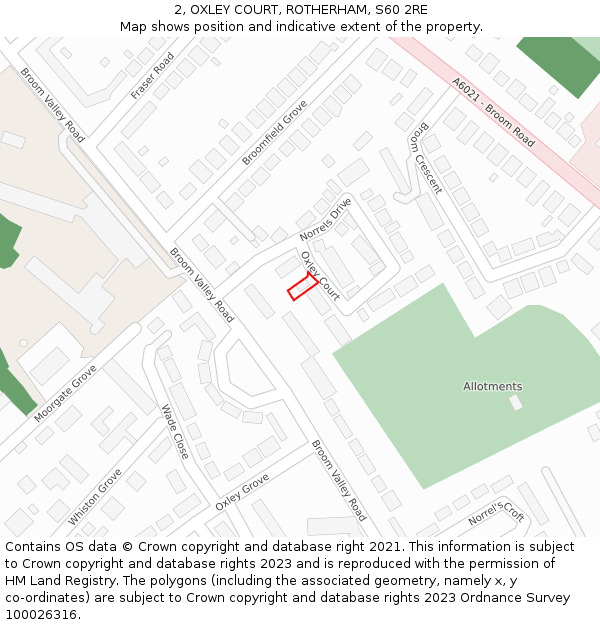 2, OXLEY COURT, ROTHERHAM, S60 2RE: Location map and indicative extent of plot