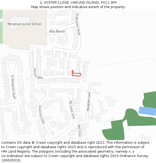 2, OYSTER CLOSE, HAYLING ISLAND, PO11 9FP: Location map and indicative extent of plot
