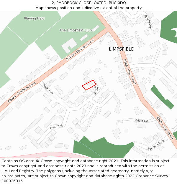 2, PADBROOK CLOSE, OXTED, RH8 0DQ: Location map and indicative extent of plot