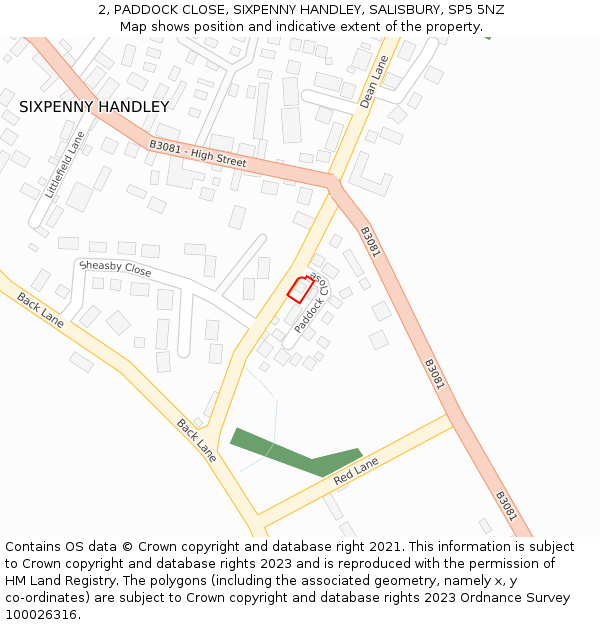 2, PADDOCK CLOSE, SIXPENNY HANDLEY, SALISBURY, SP5 5NZ: Location map and indicative extent of plot