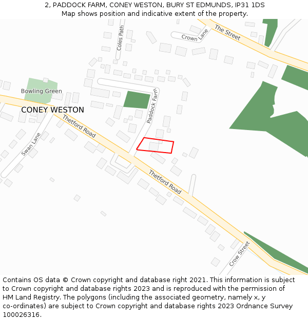 2, PADDOCK FARM, CONEY WESTON, BURY ST EDMUNDS, IP31 1DS: Location map and indicative extent of plot