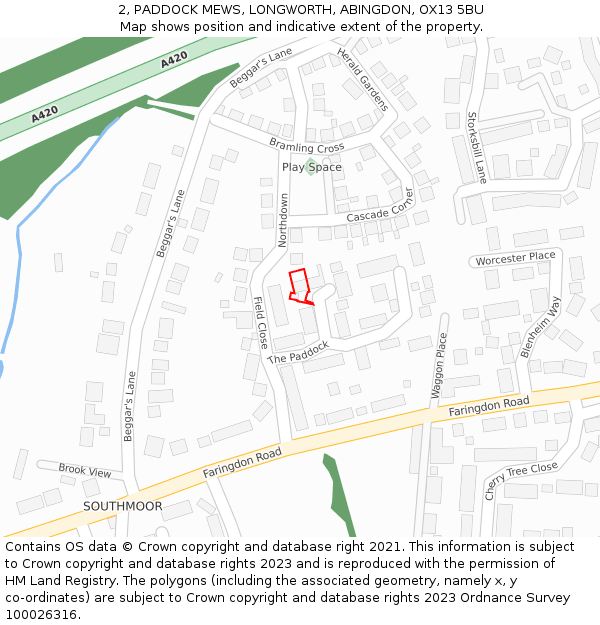 2, PADDOCK MEWS, LONGWORTH, ABINGDON, OX13 5BU: Location map and indicative extent of plot