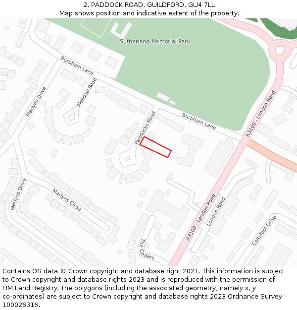 2, PADDOCK ROAD, GUILDFORD, GU4 7LL: Location map and indicative extent of plot