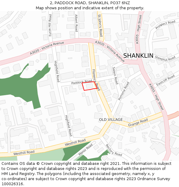 2, PADDOCK ROAD, SHANKLIN, PO37 6NZ: Location map and indicative extent of plot