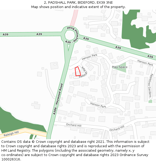 2, PADSHALL PARK, BIDEFORD, EX39 3NE: Location map and indicative extent of plot