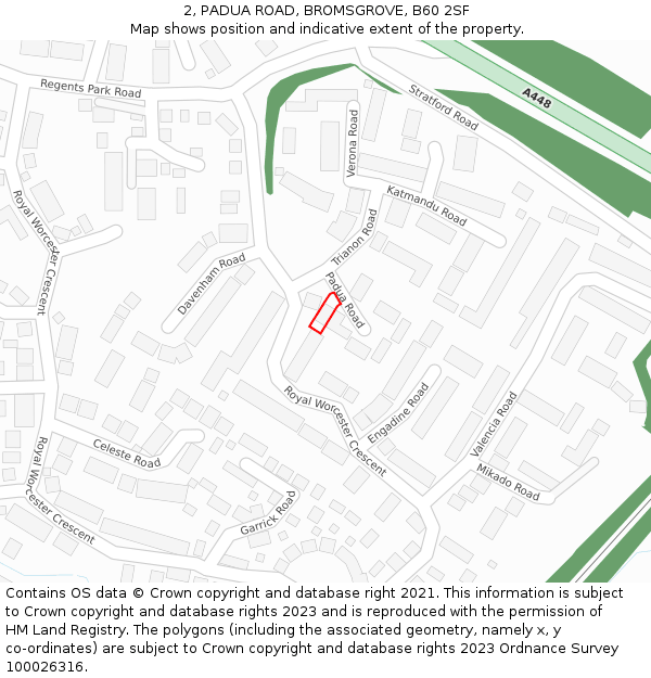 2, PADUA ROAD, BROMSGROVE, B60 2SF: Location map and indicative extent of plot
