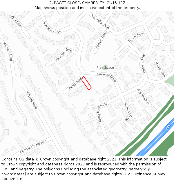 2, PAGET CLOSE, CAMBERLEY, GU15 1PZ: Location map and indicative extent of plot