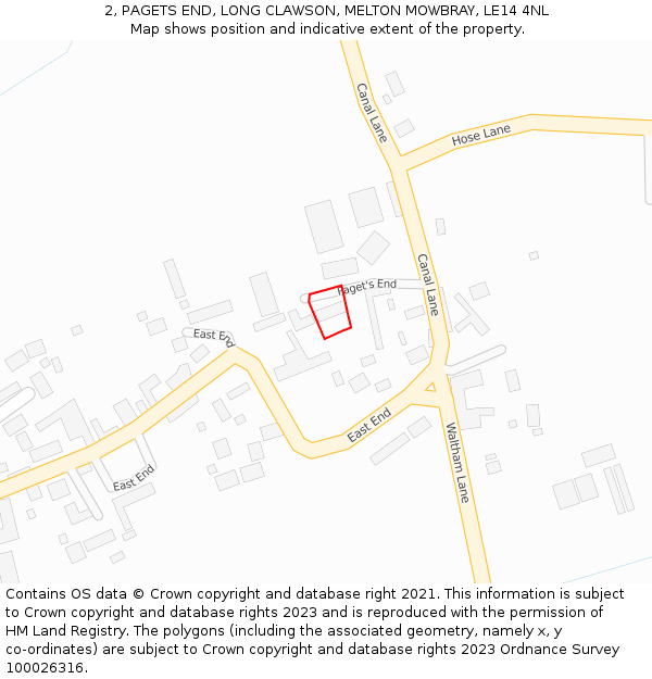 2, PAGETS END, LONG CLAWSON, MELTON MOWBRAY, LE14 4NL: Location map and indicative extent of plot