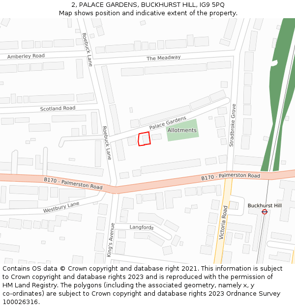 2, PALACE GARDENS, BUCKHURST HILL, IG9 5PQ: Location map and indicative extent of plot