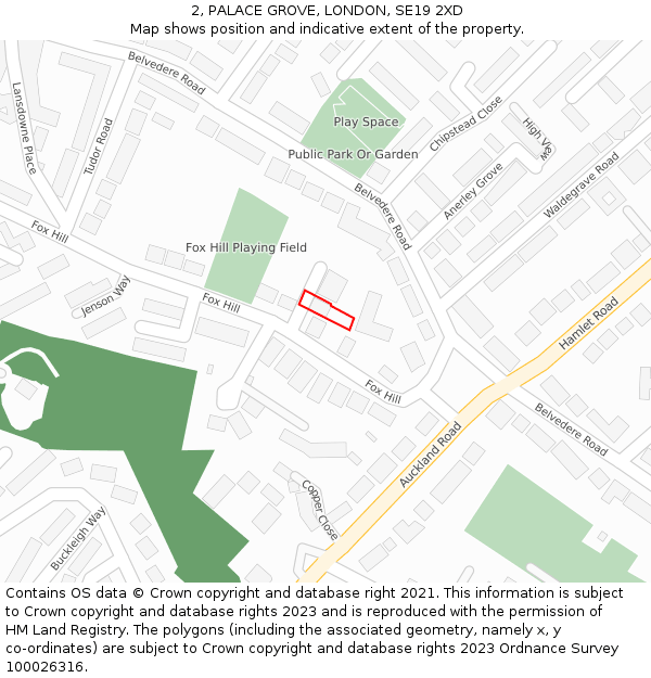 2, PALACE GROVE, LONDON, SE19 2XD: Location map and indicative extent of plot