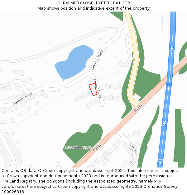 2, PALMER CLOSE, EXETER, EX1 3GP: Location map and indicative extent of plot