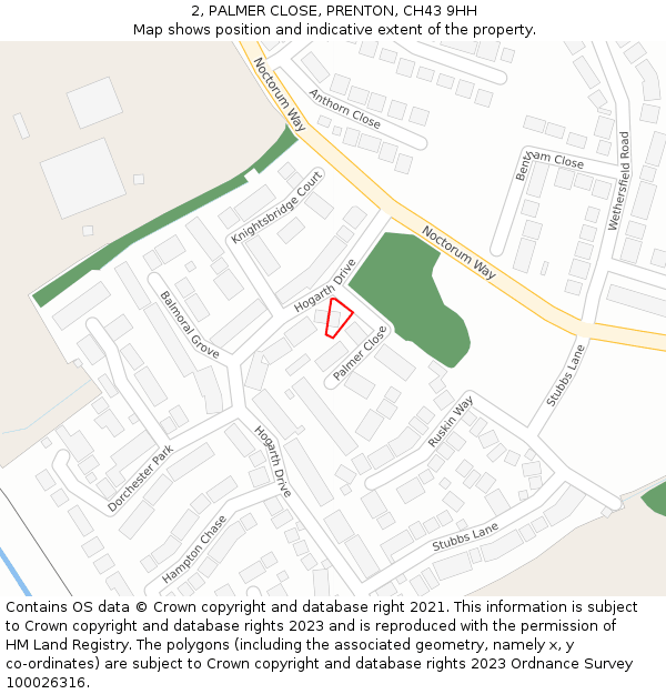 2, PALMER CLOSE, PRENTON, CH43 9HH: Location map and indicative extent of plot