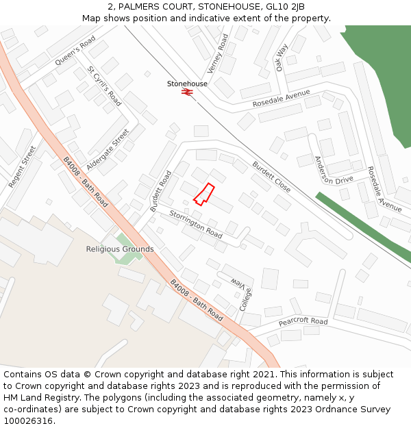 2, PALMERS COURT, STONEHOUSE, GL10 2JB: Location map and indicative extent of plot