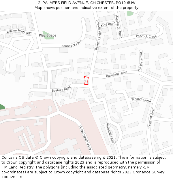 2, PALMERS FIELD AVENUE, CHICHESTER, PO19 6UW: Location map and indicative extent of plot