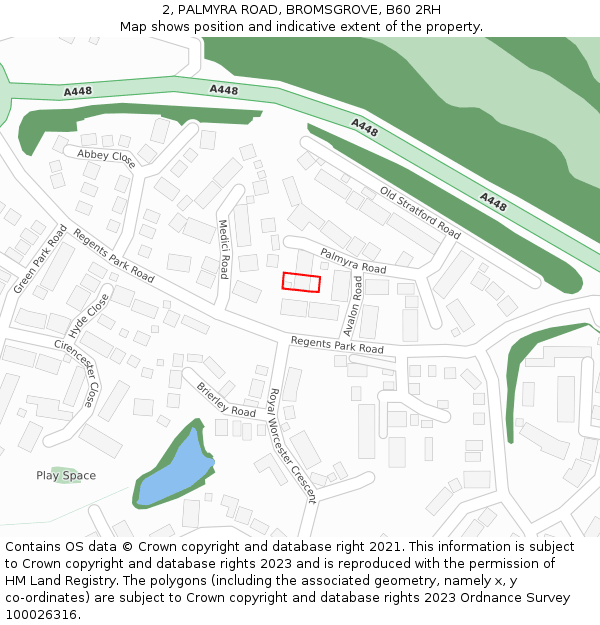 2, PALMYRA ROAD, BROMSGROVE, B60 2RH: Location map and indicative extent of plot