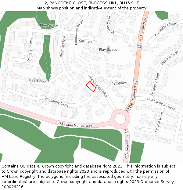 2, PANGDENE CLOSE, BURGESS HILL, RH15 9UT: Location map and indicative extent of plot