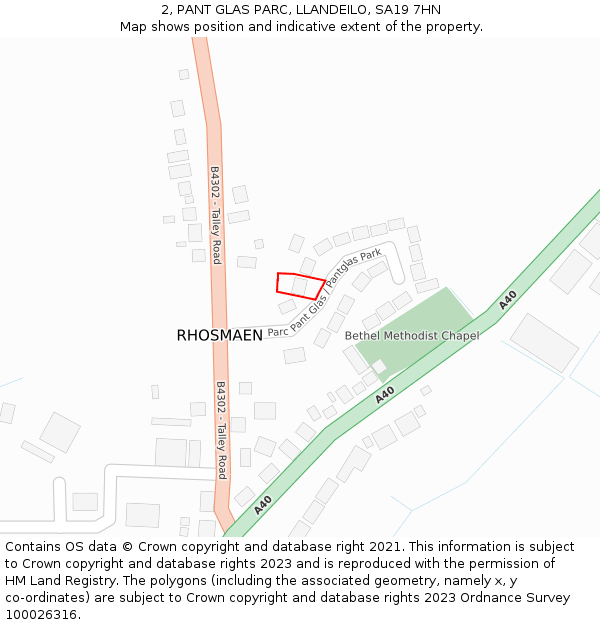 2, PANT GLAS PARC, LLANDEILO, SA19 7HN: Location map and indicative extent of plot