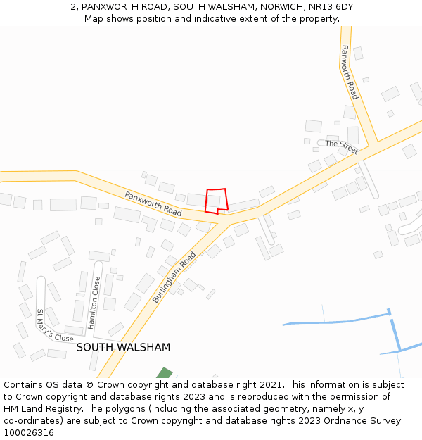 2, PANXWORTH ROAD, SOUTH WALSHAM, NORWICH, NR13 6DY: Location map and indicative extent of plot