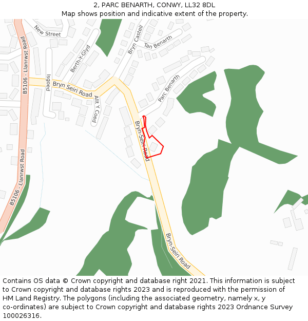 2, PARC BENARTH, CONWY, LL32 8DL: Location map and indicative extent of plot