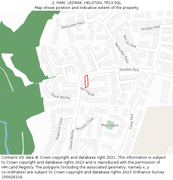 2, PARC LEDRAK, HELSTON, TR13 0QL: Location map and indicative extent of plot