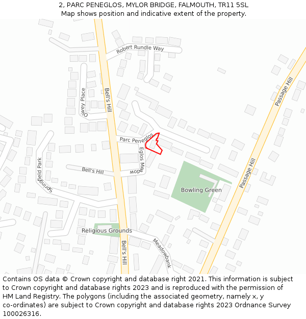 2, PARC PENEGLOS, MYLOR BRIDGE, FALMOUTH, TR11 5SL: Location map and indicative extent of plot