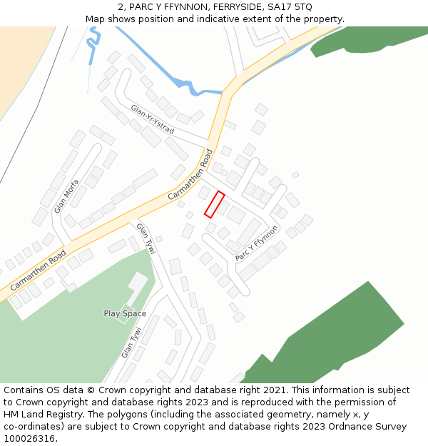 2, PARC Y FFYNNON, FERRYSIDE, SA17 5TQ: Location map and indicative extent of plot