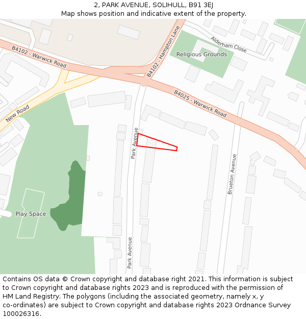 2, PARK AVENUE, SOLIHULL, B91 3EJ: Location map and indicative extent of plot