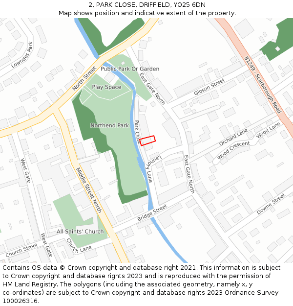 2, PARK CLOSE, DRIFFIELD, YO25 6DN: Location map and indicative extent of plot