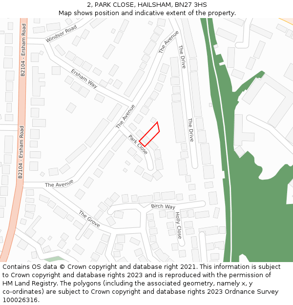 2, PARK CLOSE, HAILSHAM, BN27 3HS: Location map and indicative extent of plot