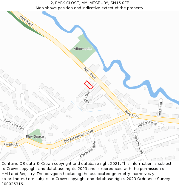 2, PARK CLOSE, MALMESBURY, SN16 0EB: Location map and indicative extent of plot