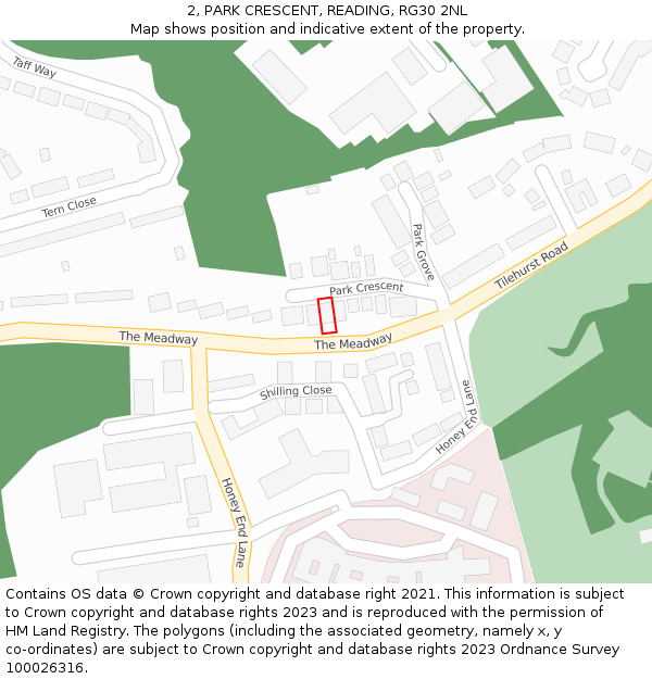 2, PARK CRESCENT, READING, RG30 2NL: Location map and indicative extent of plot