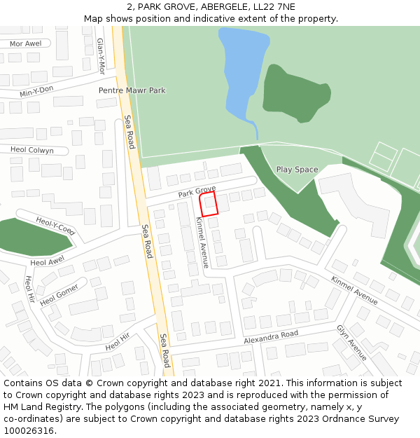 2, PARK GROVE, ABERGELE, LL22 7NE: Location map and indicative extent of plot