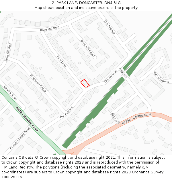 2, PARK LANE, DONCASTER, DN4 5LG: Location map and indicative extent of plot