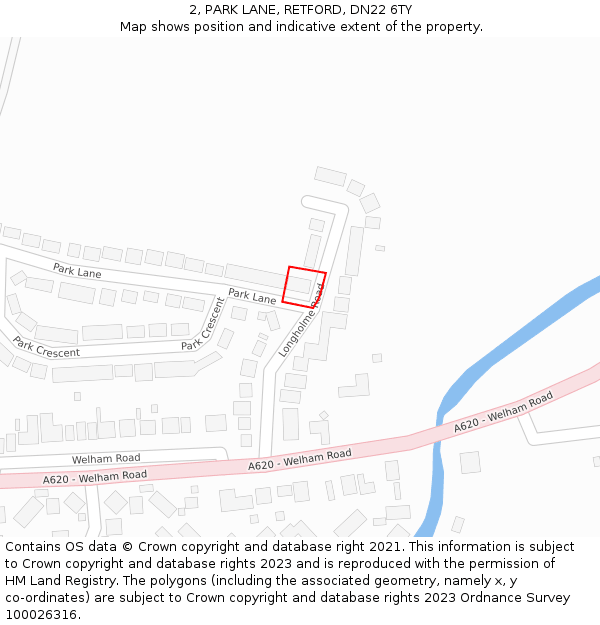 2, PARK LANE, RETFORD, DN22 6TY: Location map and indicative extent of plot