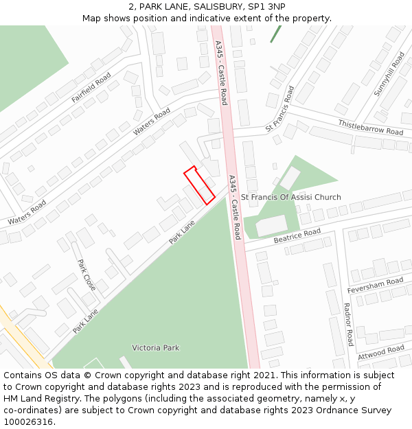 2, PARK LANE, SALISBURY, SP1 3NP: Location map and indicative extent of plot