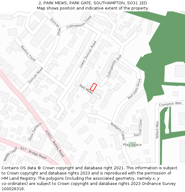 2, PARK MEWS, PARK GATE, SOUTHAMPTON, SO31 1ED: Location map and indicative extent of plot