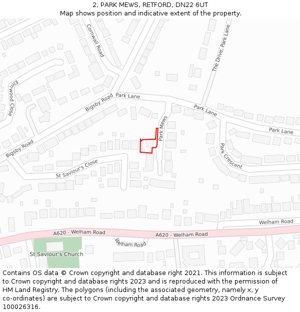 2, PARK MEWS, RETFORD, DN22 6UT: Location map and indicative extent of plot