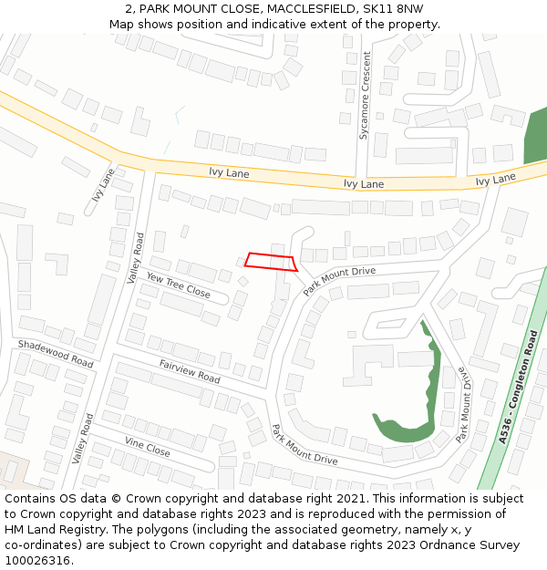 2, PARK MOUNT CLOSE, MACCLESFIELD, SK11 8NW: Location map and indicative extent of plot