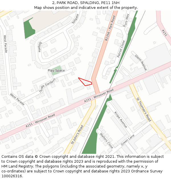 2, PARK ROAD, SPALDING, PE11 1NH: Location map and indicative extent of plot