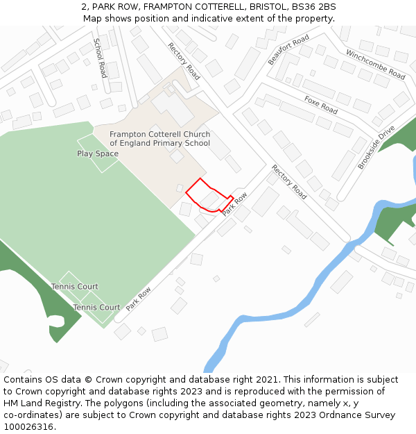 2, PARK ROW, FRAMPTON COTTERELL, BRISTOL, BS36 2BS: Location map and indicative extent of plot