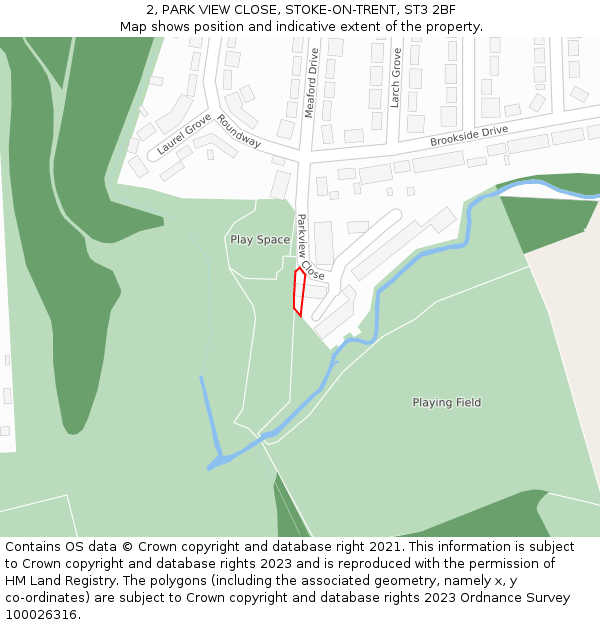 2, PARK VIEW CLOSE, STOKE-ON-TRENT, ST3 2BF: Location map and indicative extent of plot