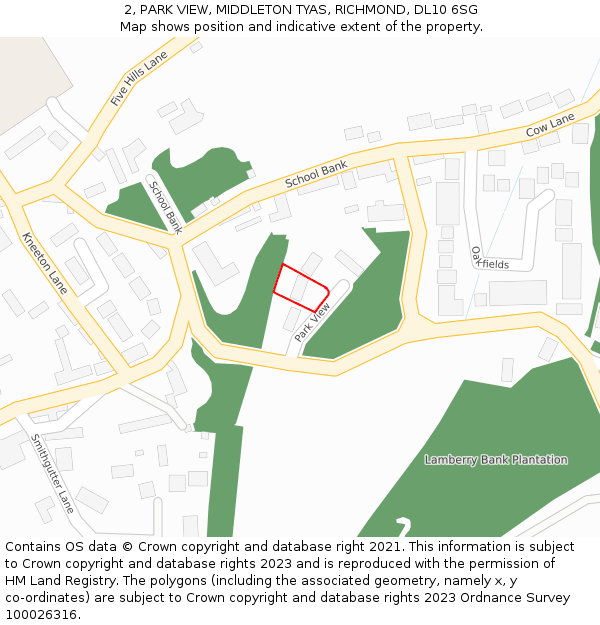 2, PARK VIEW, MIDDLETON TYAS, RICHMOND, DL10 6SG: Location map and indicative extent of plot