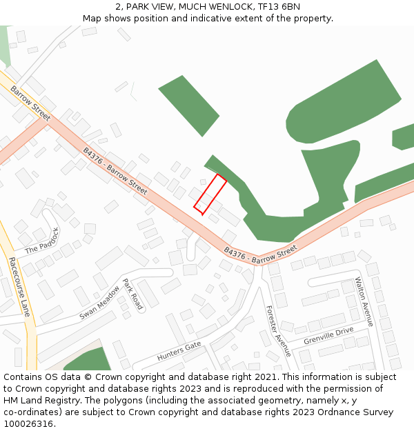 2, PARK VIEW, MUCH WENLOCK, TF13 6BN: Location map and indicative extent of plot
