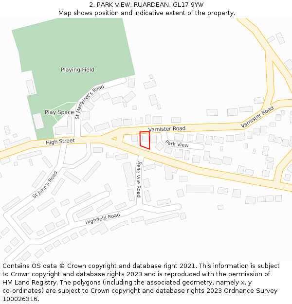 2, PARK VIEW, RUARDEAN, GL17 9YW: Location map and indicative extent of plot