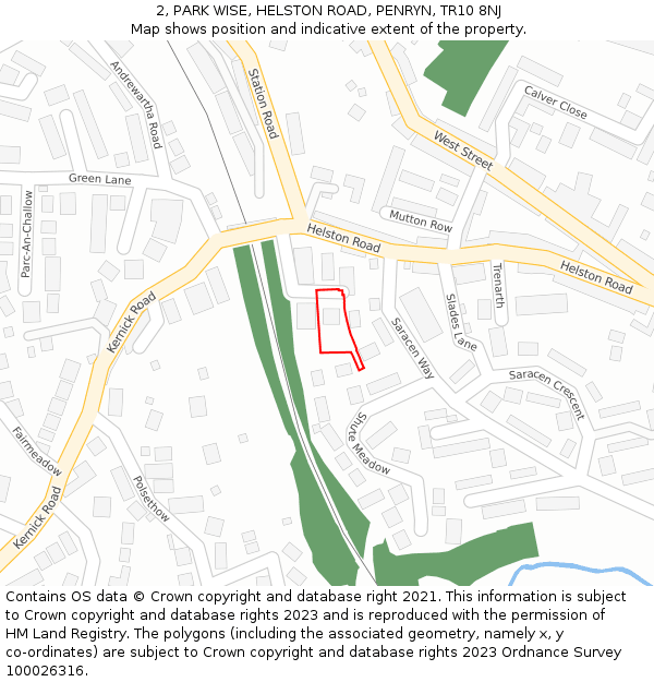 2, PARK WISE, HELSTON ROAD, PENRYN, TR10 8NJ: Location map and indicative extent of plot