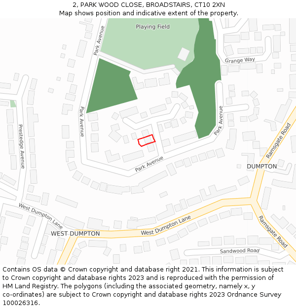 2, PARK WOOD CLOSE, BROADSTAIRS, CT10 2XN: Location map and indicative extent of plot