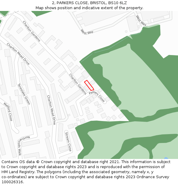2, PARKERS CLOSE, BRISTOL, BS10 6LZ: Location map and indicative extent of plot