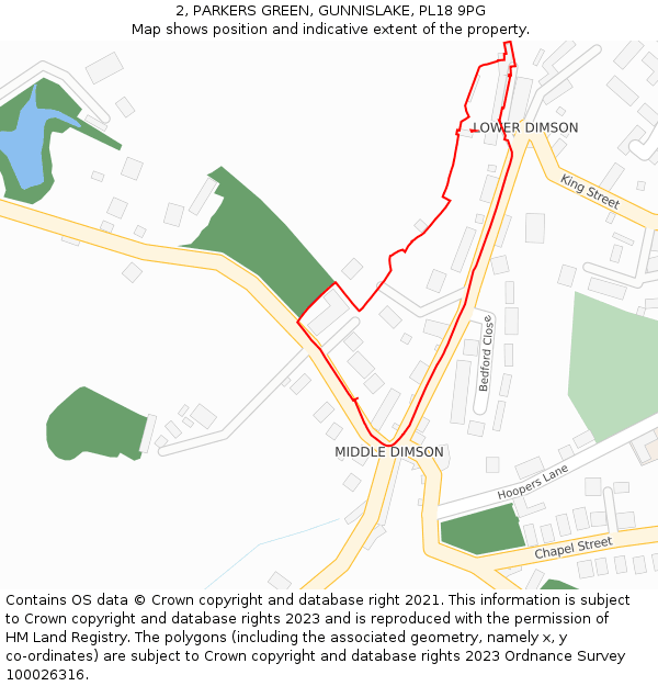 2, PARKERS GREEN, GUNNISLAKE, PL18 9PG: Location map and indicative extent of plot